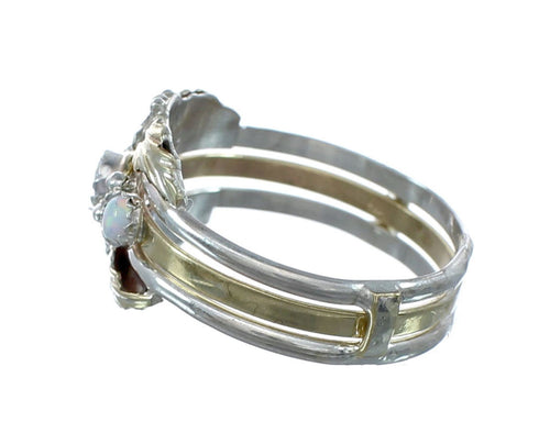 Sterling Silver 12KGF Opal Cubic Zirconia Feather Native American Ring Size 6 JX130855